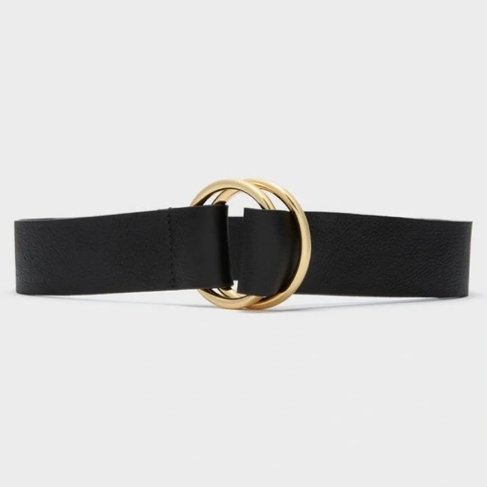 New B-low the Belt black wide belt with gold round circle buckle. L/XL - Picture 2 of 7